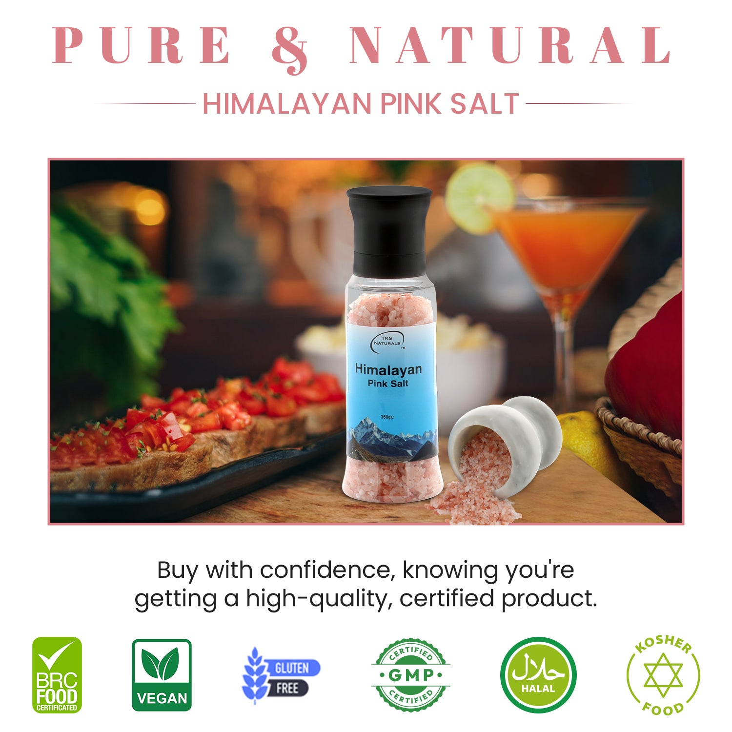 Himalayan Dark pink salt Grinder & Packet refill set