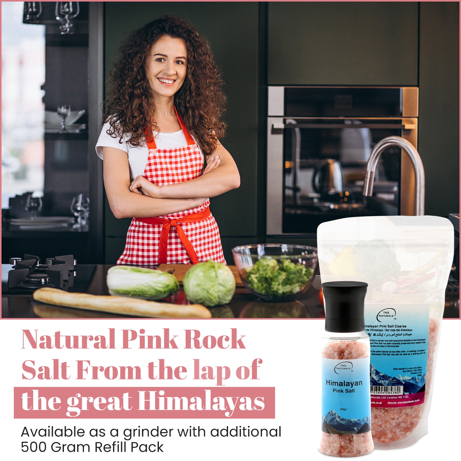 Himalayan Dark pink salt Grinder & Packet refill set