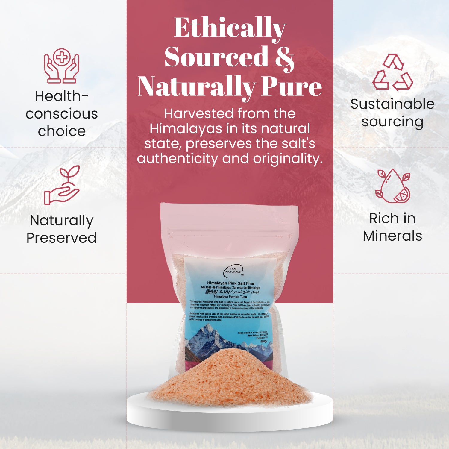 Himalayan Medium Pink Salt fine grains 800g Packet