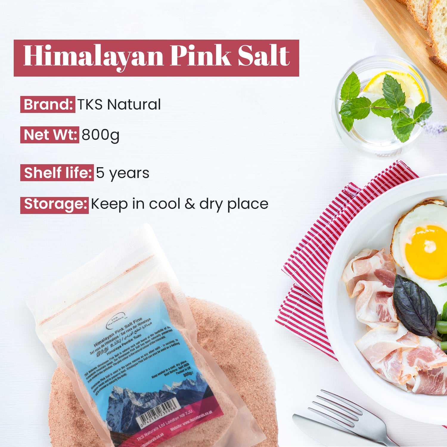 Himalayan Medium Pink Salt fine grains 800g Packet