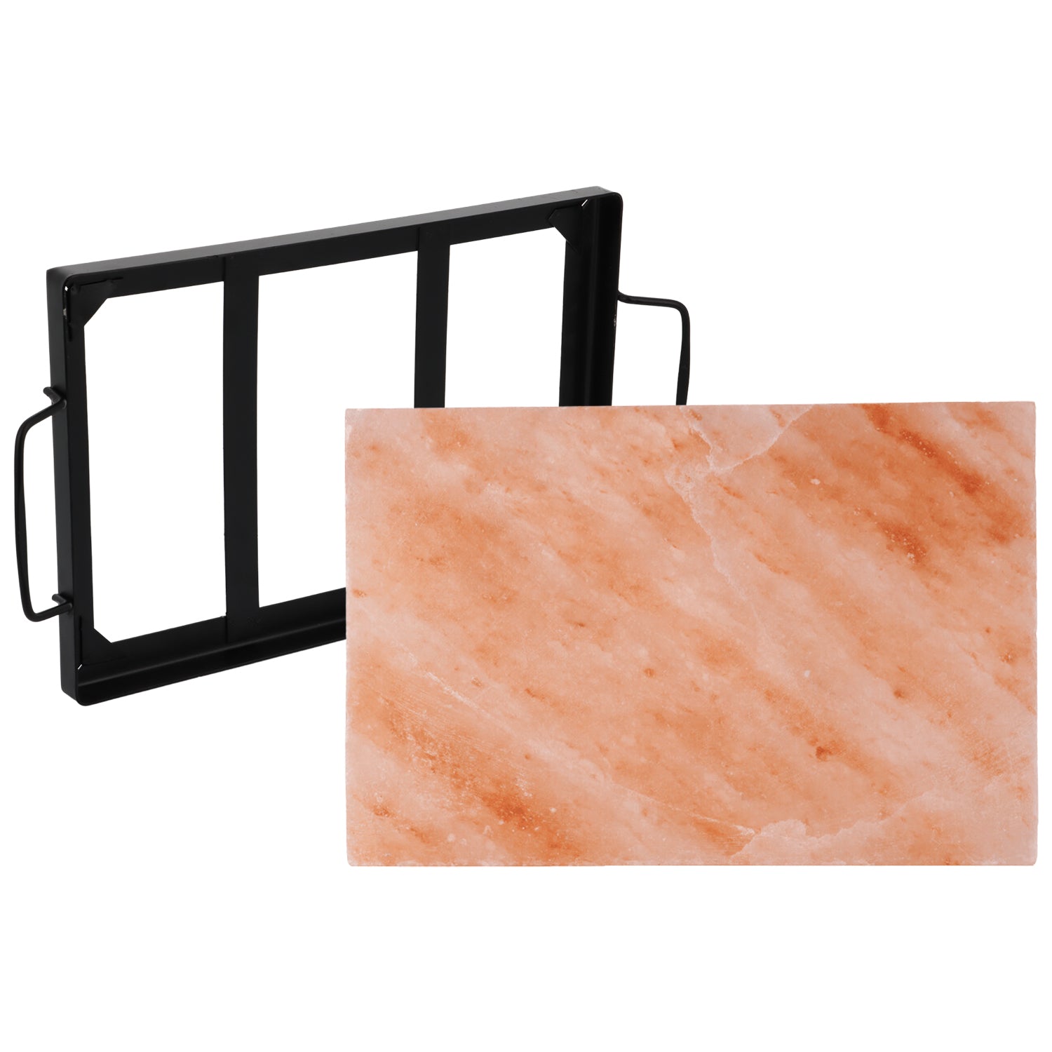 Large Cooking & grilling Himalayan Pink Salt slab block with metal Irion Tray holder ( 30cm x 20 x 3cm)