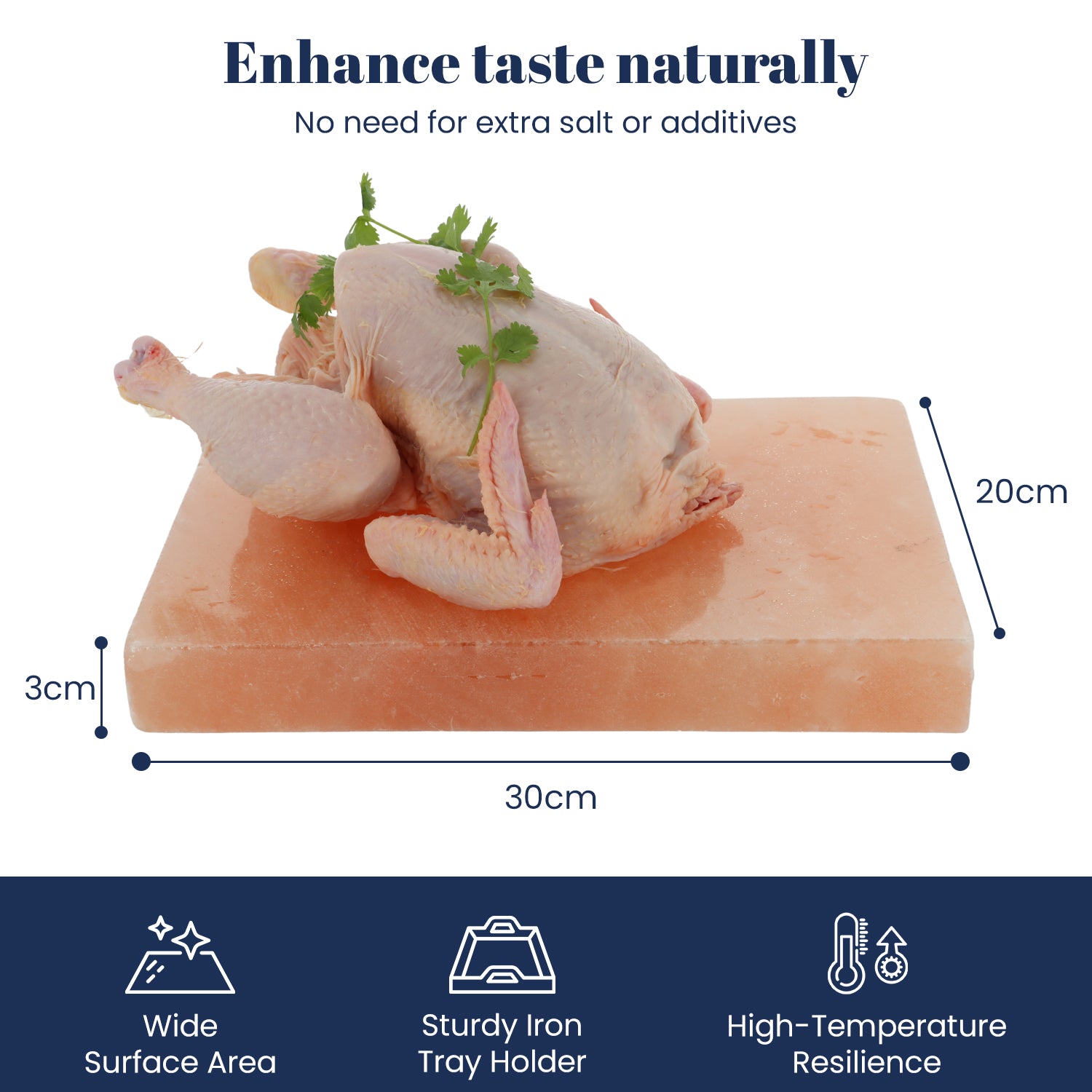 Large Cooking & grilling Himalayan Pink Salt slab block with metal Irion Tray holder ( 30cm x 20 x 3cm)