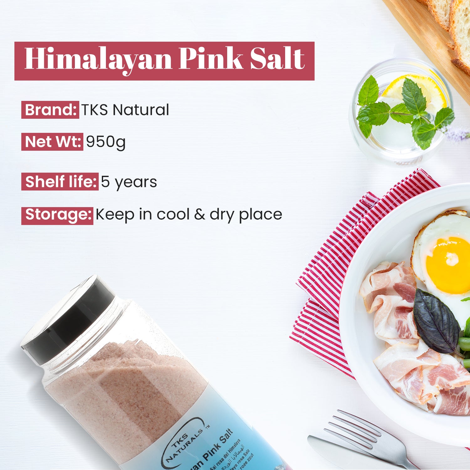 Himalayan Medium Pink Salt fine grains 950g bottle