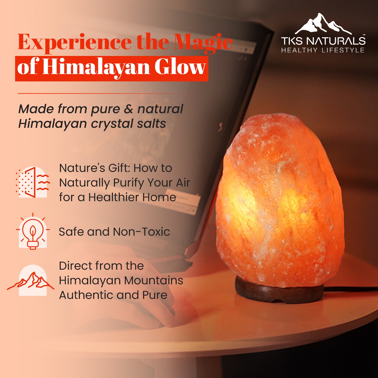 Himalayan Pink Salt Lamp on wooden Base