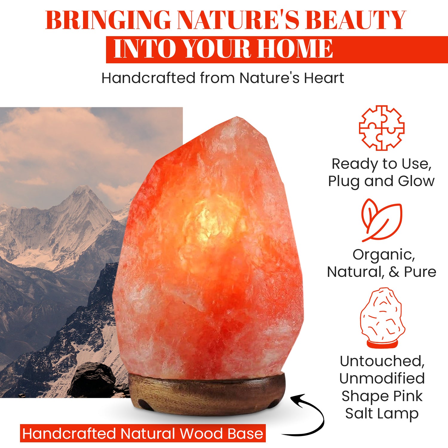 Himalayan Pink Salt Lamp on wooden Base